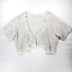 White Boho Crochet Knit Scalloped Edge Crop Top